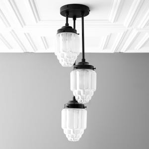 Hanging Lights - Frosted Glass - Skyscraper Shade - Art Deco Chandelier - Ceiling Lights - Unique Lighting - Model No. 7948 image 3