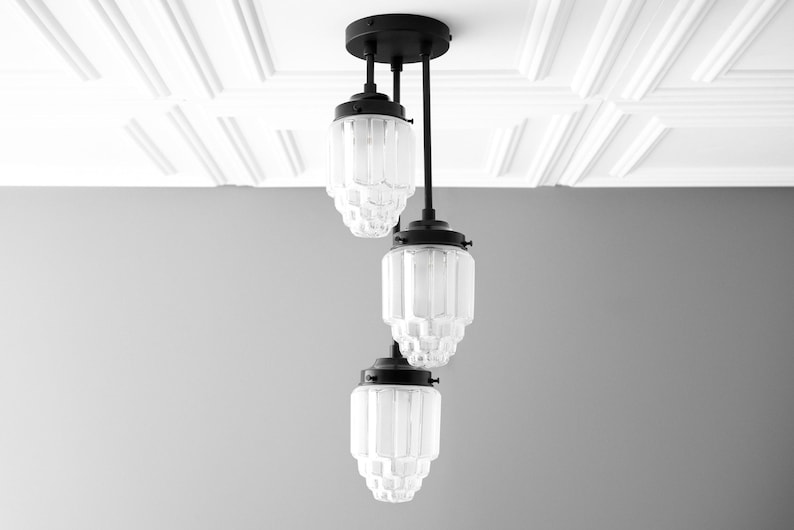 Hanging Lights - Frosted Glass - Skyscraper Shade - Art Deco Chandelier - Ceiling Lights - Unique Lighting - Model No. 7948 image 3