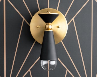 Art Deco Sonce - Black and Brass Sconce - Bathroom Sconce - Bathroom Lighting - Art Deco Lighting - Modern Lighting - Model No. 8393