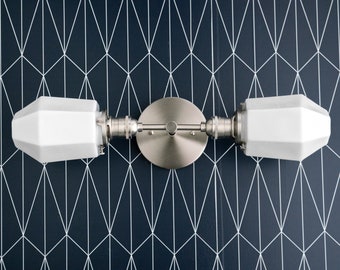 Parabolic Vanity Light - Bathroom Fixture - Opal Light - Geometric Fixture - Brass Mirror Light - Art Deco Bath Light - Model No. 6679