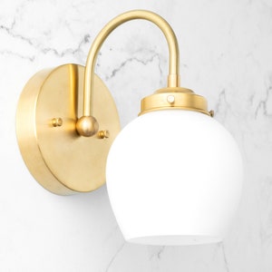 Curved Sconce Light - Brass Wall Light - Frosted Globe Sconce - Bathroom Sconce - Bedside Wall Light - Model No. 7283