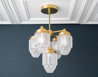 Chandelier Art Deco - Skyscraper - Gold Chandelier - Raw Brass - Hanging Fixture - Unique Lighting - Crystal Chandelier - Model No. 0777