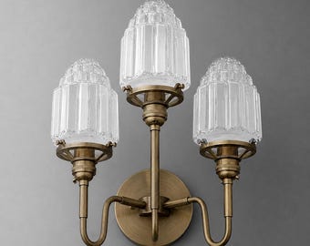 Sconce Light-Brass Wall Sconce-Art Deco Sconce-Triple Glass Lamp - Model No. 0070