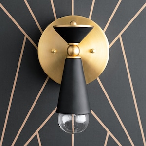 Art Deco Sonce - Black and Brass Sconce - Bathroom Sconce - Bathroom Lighting - Art Deco Lighting - Modern Lighting - Model No. 8393