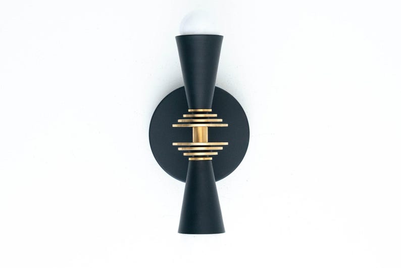 Vanity Light - Modern Art Deco - Wall Sconce - Bathroom Lights - Brass Black Vanity - Steampunk Lamp - Mid Century Sconce - Model No. 9830 image 7