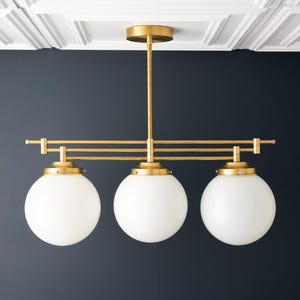 Globe Chandelier - White Globe - Art Deco Light - Gold Brass - Dining Room Fixture - Chandelier Light - Kitchen Lights - Model No. 1679
