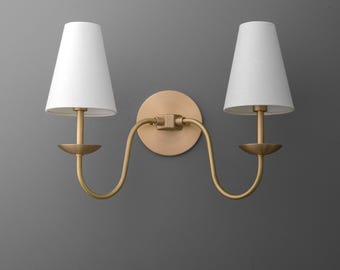 Sconce Light-Brass Wall Sconce-Double Arm Light-Fabric Shade Lamp - Model No. 5846