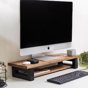 Ergonomic Wooden Monitor Riser, Handcrafted Wooden Monitor Stand, Custom Computer Stand, Office Desk Organization, Shelf Monitor Riser Home
