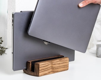 Laptop Stand for Desk, Laptop Holder, Vertical Laptop Dock, Multiple Laptop Stand, Macbook Stand, Laptop Staender, Wooden Desk Organizer