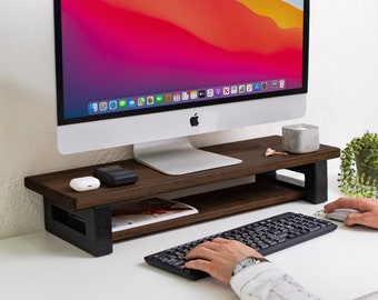 Monitor Stand Custom Size, Solid Wood Monitor Riser, Dual Monitor Stand, iMac Desk Stand, Home Office Desk Accessories, Gift for Dad Husband