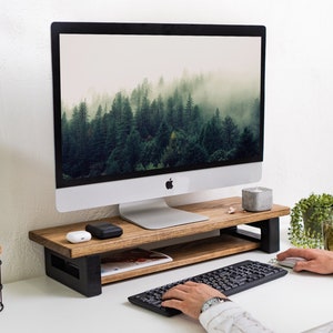 Desk Monitor Stand, Wooden Stand for Home Office, Desk Accessory, Oak Desk Shelf, iMac Riser Shelf, TV Stand Riser Wood, Dual Monitor Riser