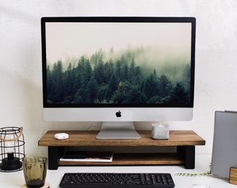 Monitor Stand with Shelf, Monitor Riser, Computer Stand for Desk, Ash Wooden Monitor Shelf, iMac Stand Gift, Fathers Day Gift, Speaker Stand