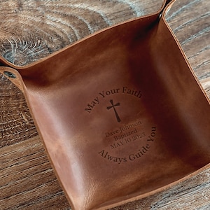 Custom Leather Valet Tray with Bible Verse, Christian Gift for Him, Religious Desk Organizer, Pastor Gift, Faith Prayer Gift Tray for Men