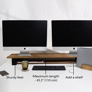 Dual Monitor Riser, Wooden Macbook Stand, Computer Stand with Shelf, Stand for Monitor, Large Monitor Stand, Holder for Monitor or TV