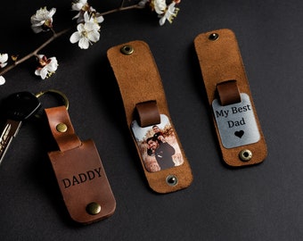 Papa-Schlüsselanhänger, individuelles Geschenk für ihn, personalisierter Leder-Schlüsselanhänger, Vatertagsgeschenk, Geburtstagsgeschenk für ihn, Papa-Foto-Schlüsselanhänger