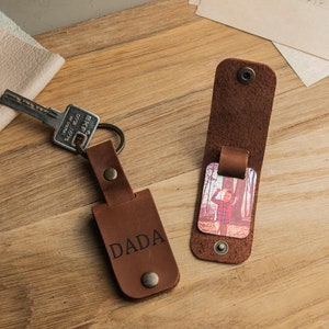 Personalized Handmade Leather Keychain, Photo Keychain, Keyring for Dad, Grandad Gift, Picture Keychain, Unique Photo Gift, Keychain for Men