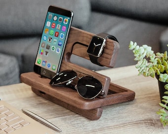 Custom Docking Station for Men, iPhone and Glasses Holder, Apple Watch Stand, Charging Dock Station, Tech Accessory, Nightstand Organizer