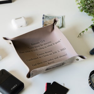 Custom Men Leather Gift, Confirmation Gift for Boy, Personalized Leather Valet Tray, Bible Verse Tray, Sponsor Gift, Catholic Gift for Him