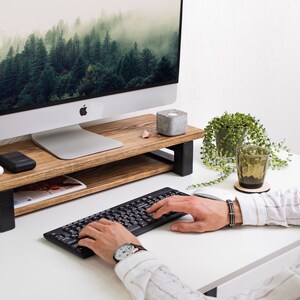 Wooden Monitor Stand, Monitor Riser Desk Shelf, Ash Wood Monitor Stand ...