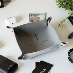Leather Valet Tray, Bible Verse Tray, Custom Tray, Confirmation Gift for Boy, Confirmation Sponsor Gift, Men&#39;s Gift, Christian Gift for Dad