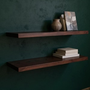 Minimalist Floating Wood Wall Shelf with Hidden Brackets, Solid Wood Ledge, Rustic Wall Shelf, Custom Length Shelf, Gift for New Home