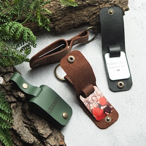 Leather Photo Keychain, Personalized Picture Keychain, Leather Key Fob, Small Dad Gifts, Grandpa Gifts, Man Accessories, Keychain With Photo