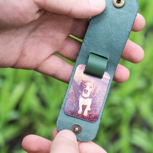 Leather Photo Keychain with Custom Picture, Christmas Gift for Dad, Personalized Key Fob, Engraved Gift for Father, Stocking Stuffer