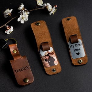 Photo Keychain for Husband, Custom Photo Leather Key Holder, Boyfriend Gift, Personalized Mini Photo Album Keychain, Small Gift with Photo