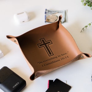 Custom Confirmation Gift, Gift for Confirmation, Gift for Boy, Personalized Leather Catchall, Leather Valet Tray, Christian Gift for Her