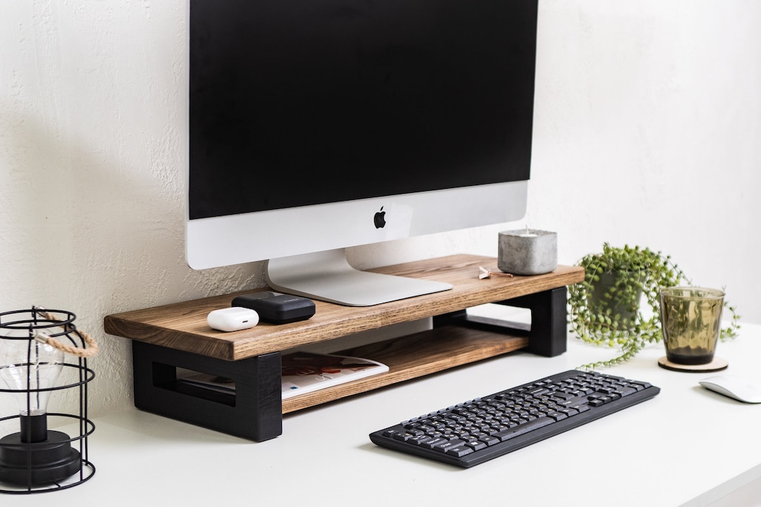Wood Monitor Stand, Monitor Riser, Desk Shelf, Computer, Imac, Laptop ...