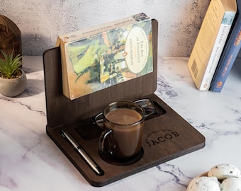 Custom Book Holder Stand, Book and Mug Holder, Gift for Book Lover, Reading Accessories, Personalized Bookmark Stand, Gifts for Readers Male