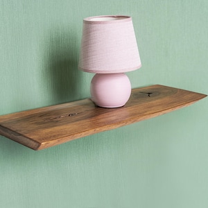 Minimalist Live Edge Floating Shelf, Custom Length Solid Wood Wall Shelf with Hidden Brackets, Natural Wood Decor for Home, Office Shelves