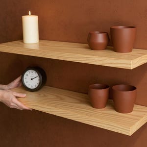 Natural Floating Wood Wall Shelves, Custom Size Hidden Mount Shelf, Minimalist Solid Wood Ledge, Modern Rustic Wall Decor for Bedroom