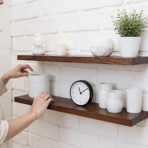 Floating Wooden Wall Shelves, Hidden Mount Shelving, Natural Wood Wall Decor, Minimalist Shelf, Custom Length Wooden Ledge, Bedroom Shelf