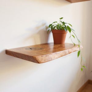 Live Edge Wooden Floating Shelves, Hidden Mount Shelving, Natural Wood Wall Shelf, Custom Length Wooden Bedroom Shelf, Minimalist Shelf