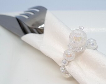 Set of 6 wedding napkin rings Cracked AB Quartz napkin holder Natural stone beaded table decor