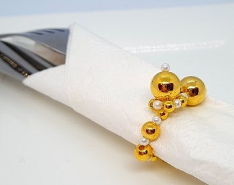 Gold napkin rings set of 6 Acrylic beads unique napkin holder