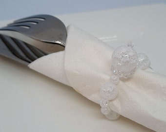 Wedding napkin rings set of 6 Cracked Quartz napkin holder Natural stone beaded table decor