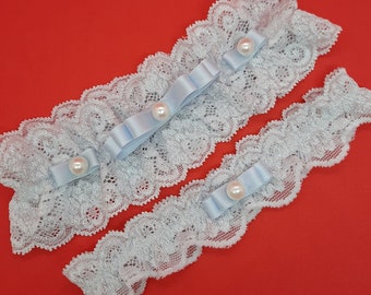 Bruiloft kousenband set voor bruid Blauwe kanten kousenband set voor bruiloft
