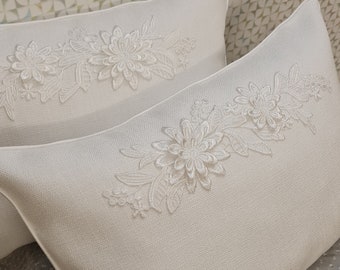 Wedding pillows for kneeling with 3D lace applique Off white kneel pillow set