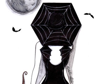 Witch at The Beach Art Print, Gothic Halloween Decor