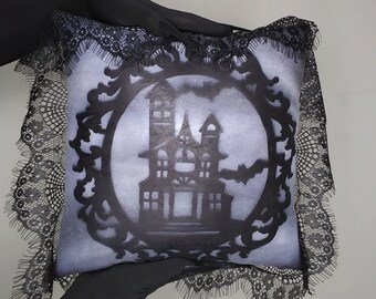 Haunted Mansion pillow lace Addams family halloween gothic alternative