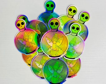 Holographic poison fairy vinyl sticker rainbow colors witch halloween gothic alternative