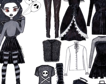 Art print Goth Girl Closet, fashion illustration