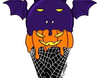 Art print of pumpkin ice cream halloween bat