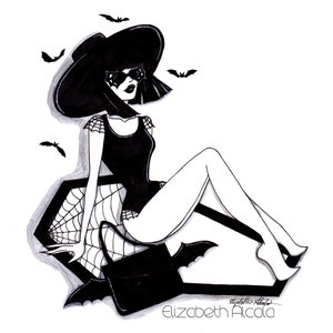 Art print of a witch&#39;s day at the beach art piece beach, witchy art, Halloween, Gothic Art Print