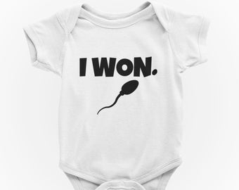 I Won Baby Grow / Funny Sperm Joke Baby Body Suit Vest / New Parents Birthday Christmas Gift Present