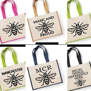 Manchester Bee Designs Large Jute Shopper / MCR BEE / Manc And Proud / Manchester Shopping Bag / Beach Bag