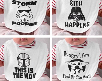 Star Wars Theme Baby Bibs / Funny Sci Fi Baby Bibs / New Baby / Dad Gift Novelty Baby Bib