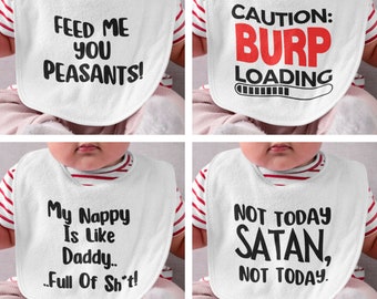 Funny Novelty Baby Bibs / New Baby Joke Gift / New Parents / Baby Bib Variations Designs